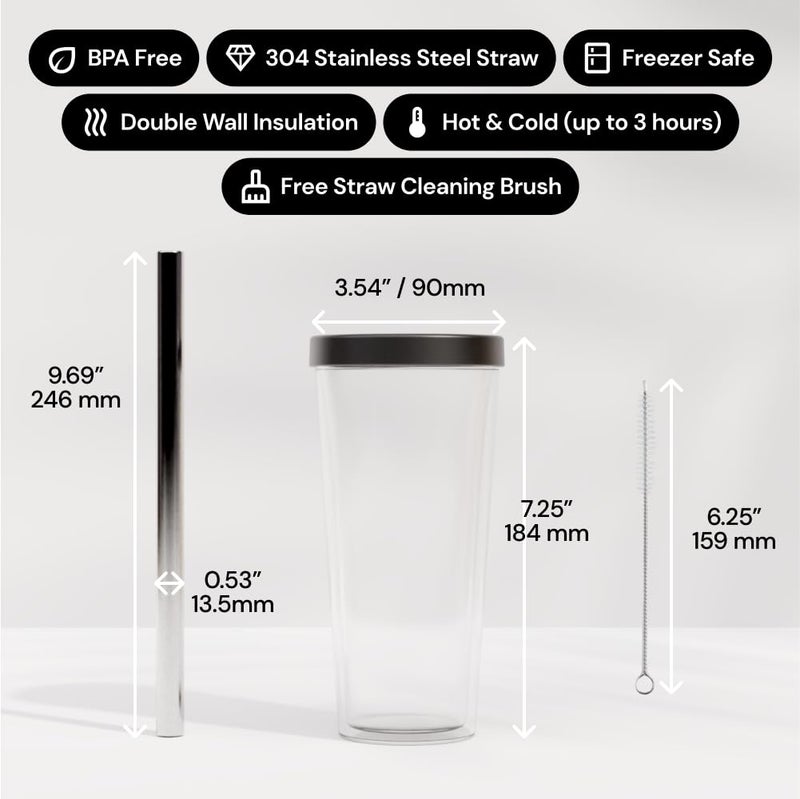 Dodoko Reusable Boba Cup and Straw Boba Tea Cup Bubble Tea Cup Reusable Iced Coffee Cup Cold Coffee Cup Smoothie Cup with Lid and Straw Smoothie Cup to go Smoothie Tumbler 17 oz - Night Black - Image 3